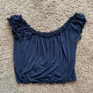 American Eagle Outfitters off-the-shoulder navy blue crop top